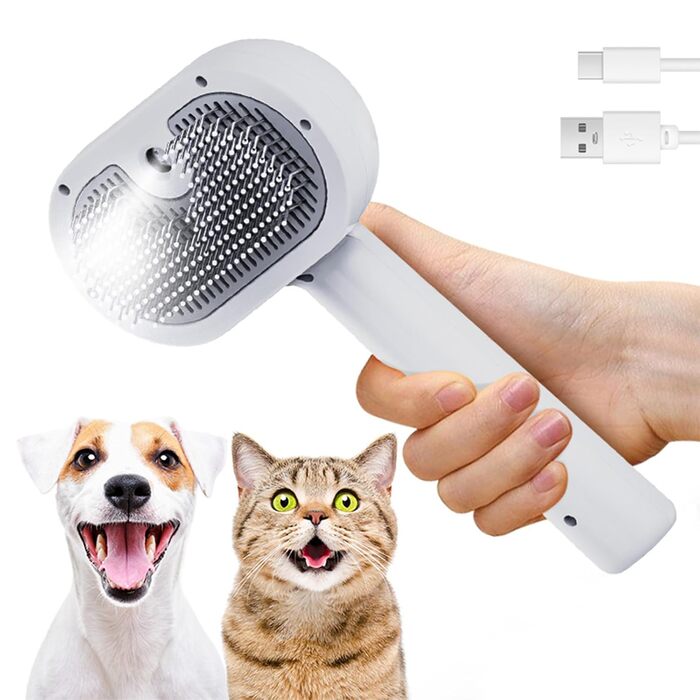 Щітка для котів Sylswx з парою, 3 в 1, для довгої та короткої шерсті, також для собак, проти статичної електрики та ковтунів, біла