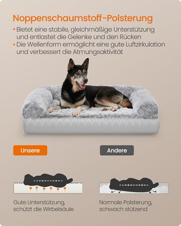 Ліжко для собак Feandrea FluffyHug XL, плюшеве, омбре-сіре, 110x95x18 см, лежак-декор на диван, захист меблів, для середніх і великих порід