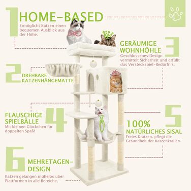 Дерев'яна кігтеточка для котів LEEJARD XXL, 148 см, з платформами, будиночком, гамаком, іграшками та захистом від перекидання, бежева