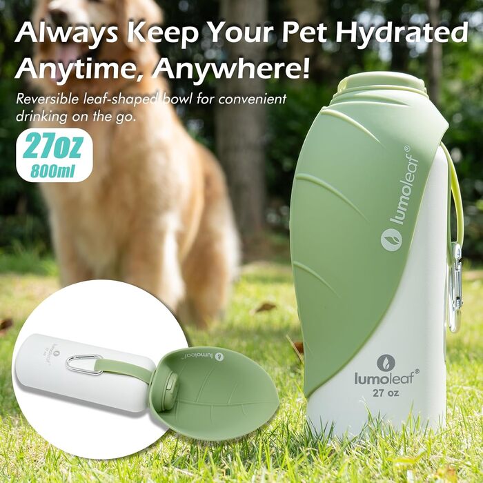 LumoLeaf Ізольована термофляга для собак, 800 мл - Зберігає воду холодною або теплою годинами, міцна та портативна для подорожей, широке горлечко для зручного наповнення та миття (Зелена, 800 мл)