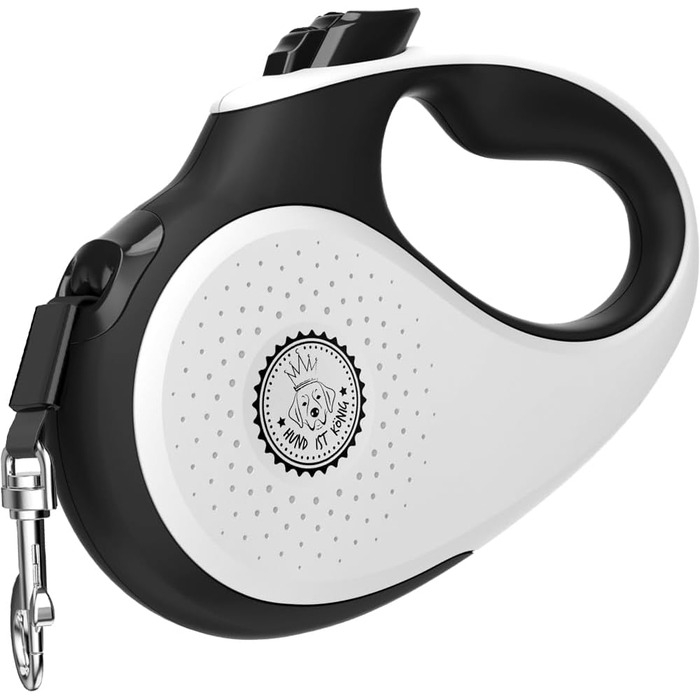 Витяжна повідка для собак HUND IST KÖNIG 8м для малих та великих собак | Міцна витяжна повідка до 50кг | Зручна ручка, преміум-якість | Білий/Чорний