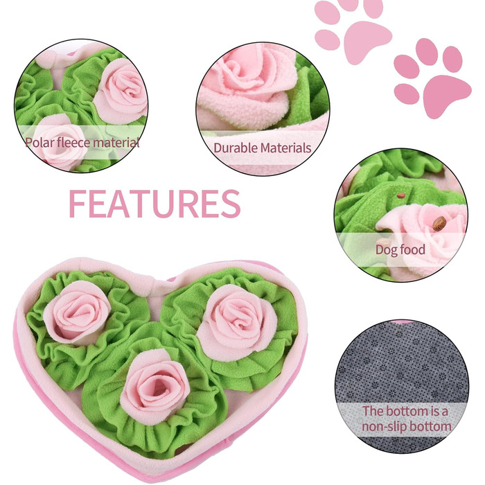 Килимок-нюхалка для собак, інтелектуальна іграшка для собак, килимок для нюхання та тренування, інтерактивний килимок для тварин, для середніх та маленьких собак, Love Pink Roses, 32*22 см
