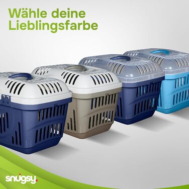 Транспортна переноска для кота Snugsy - Автомобільна переноска для котів з ручкою та затискачами - Пластикова переноска 49x34x32 см сірого та кремового кольору