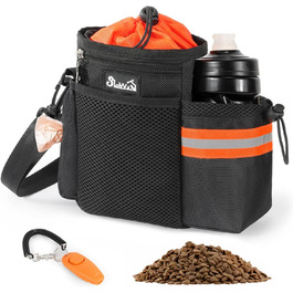 Сумка для ласощів для собак з диспенсером для пакетів та тримачем для пляшки, 3 способи носіння, регульований ремінь/ремень/кліпса, зелено-помаранчевий