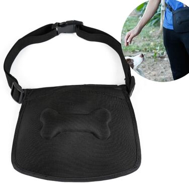 Сумка для корму для собак, навчальна сумка, кишенька для ласощів з дозатором кульок для прибирання, магнітна застібка, регульований плечовий ремінь для дресирування собак, кишеня для ласощів також для коней, чорна