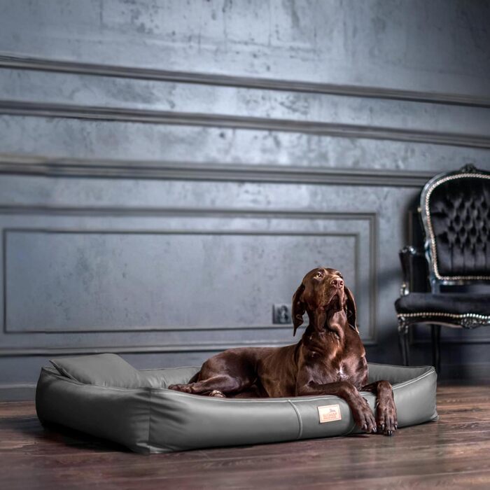 Ортопедичний лежак для собак Tierlando® Clifford з латексним ядром, з антиалергенного штучного шкіряного покриття з анти-волосяною поверхнею, 85x60 см, колір: графіт