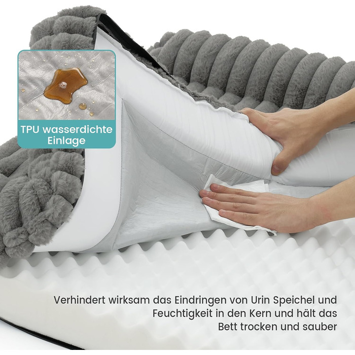 Ортопедичне ліжко для собак XL з штучного хутра, 110x80x17 см, сіре. Знімне, миється, водонепроникне, антиковзаюче.