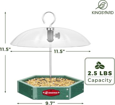 Годівниця для птахів Kingsyard підвісна для диких птахів, велика станція з регульованим дахом від дощу, металева платформа, перероблений пластик, садовий декор, зелена