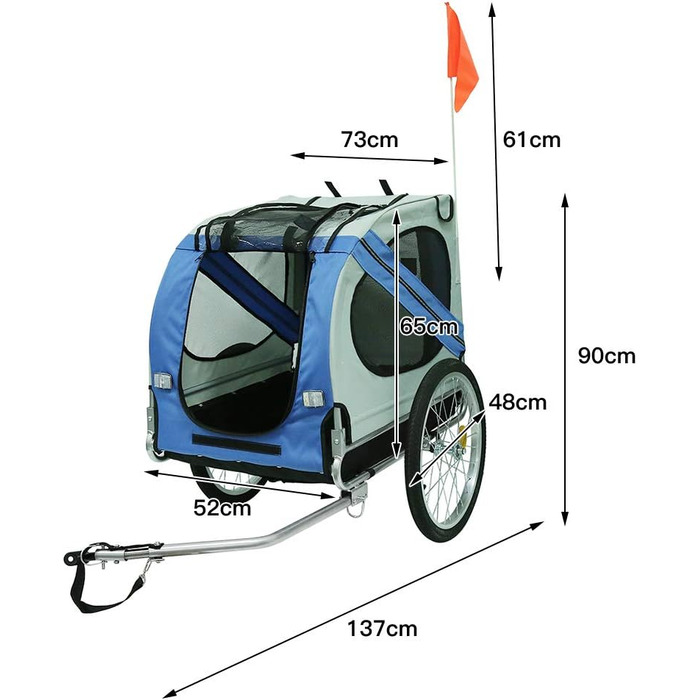 Багатофункціональний велопричіп 2-в-1: для дітей та домашніх тварин. Велосипедний візок-причіп, 2 місця, сірий/блакитний (137x73x90 см)