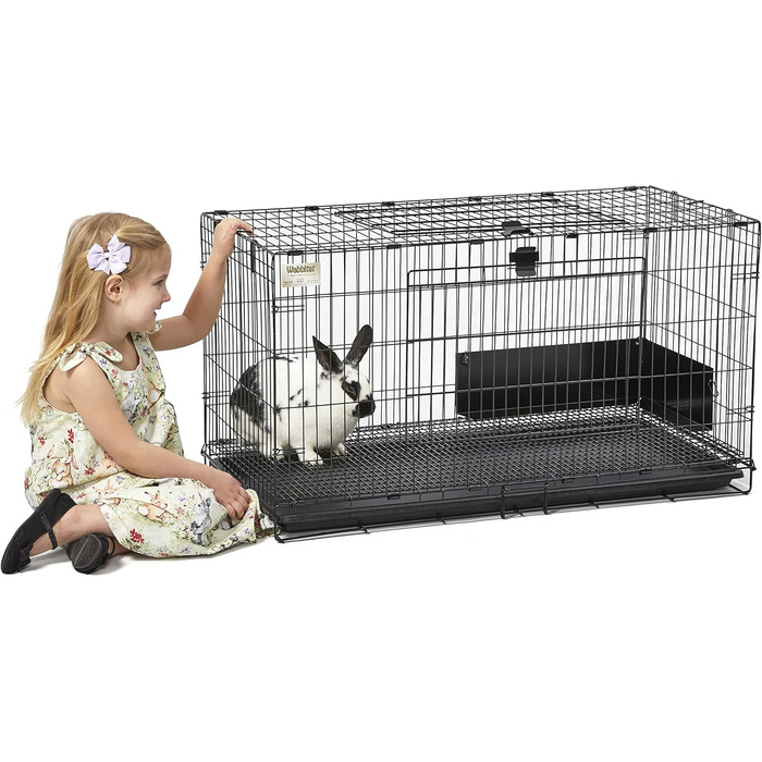 Клітка для кроликів MidWest Wabbitat, металева, 94×48×53 см, з пластиковим піддоном і сітчастою підлогою 1,3 см, чорна, складна