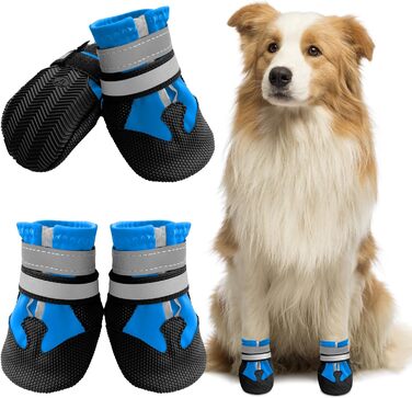 Взуття для собак, 4 шт. Водонепроникні чоботи для собак з антиковзкою підошвою та світловідбиваючим кріпленням, для маленьких, середніх та великих собак (XXL, Синій)