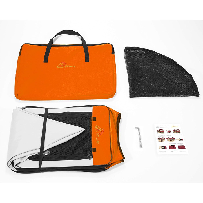 Портативний вольєр для тварин Pawer, 114x61 см, 8 панелей, оранжево-сірий, з можливістю персоналізації, 600D Oxford, для котів/собак/цуценят