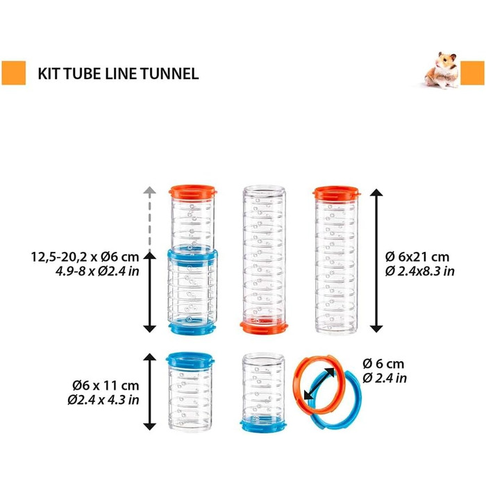Ferplast Набір тунелів для хом'яків Röhren Hamster-Set (7 частин) - прозорі тунелі з вентиляцією, іграшка для клітки