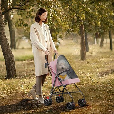 Візок для собак Homewell 2в1, прогулянковий візок-переноска з підсклянниками, з гальмом та водонепроникним тентом, рожевий