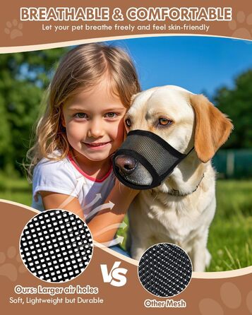 Майка-намордник для собак, м'який Air-Mesh, для малих, середніх та великих собак, проти гавкіту, кусання, дихаючий, можна пити, регульована стрічка, підходить для німецької вівчарки, Хаскі