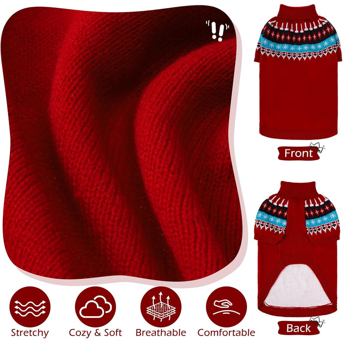 Пуловер для собак EXPAWLORER Fair Isle з візерунком Fair Isle - стильний светр, кофта для цуценят, маленьких, середніх та великих собак, з високим коміром, червоного кольору, розмір M