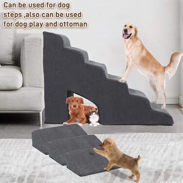 Сходинка для собак, 76 см, 6 сходинок, для маленьких та великих собак, неслизькі, сірі