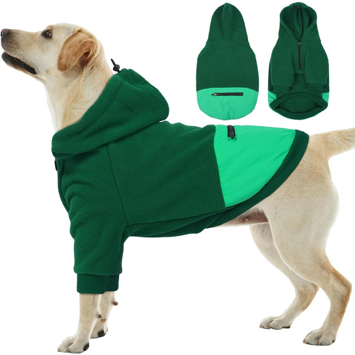 Теплий світшот з капюшоном для великих собак Nanaki, флісова куртка з кишенею для хлопчиків та дівчаток, підходить для Бульдога, теплий одяг для відпочинку та прогулянок (XX-Large, Зелений)