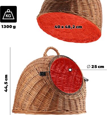 Транспортний кошик для тварин KADAX: плетений кошик-переноска для котів та інших домашніх улюбленців (40x49 см)