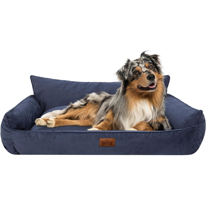 Собаче ліжко DOGGY XL 82x63 см, синє, ортопедичне ліжко-матрац для собак, лежак з прошивкою, диван для домашніх тварин