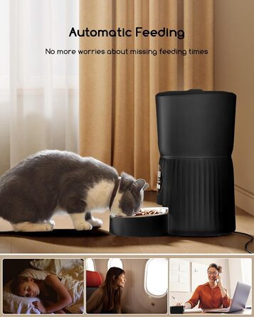 Автомат годівлі для котів Faroro 4L, програмований, з контролем порцій, 10 сек. голосових повідомлень, чорний