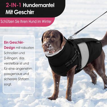 Теплий зимовий одяг для собак AOFITEE: куртка для великих собак, водонепроникна, з отвором для повідка, для Лабрадора, Віндгорда, Голден Ретрівера, 2XL (S, чорний)
