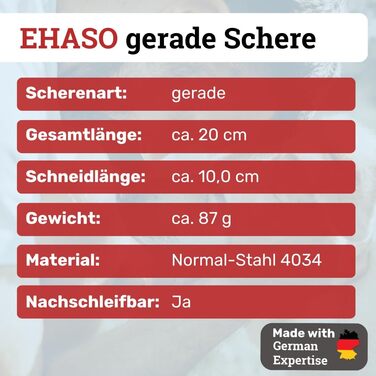 Професійна пряма ножиця для собак з титану EHASO – 20 см, нержавіюча, довговічна