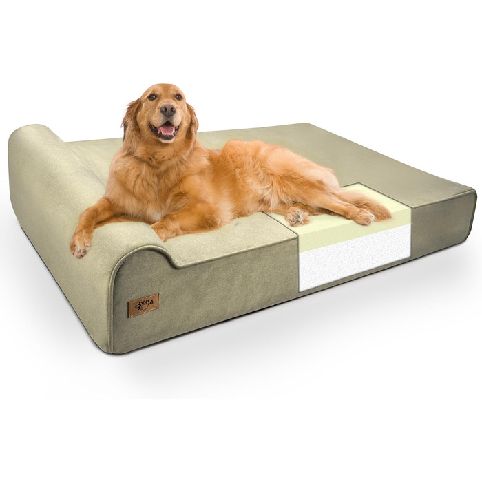 Sytopia Ортопедичне ліжко для собак XXL з Memory Foam, 17.8 см, для собак понад 45 кг, водовідштовхувальний чохол, бежевий колір