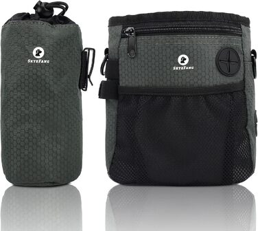 Сумка для корму для собак 2-в-1 з пляшкою води, знімний мішок для корму та диспенсер для пакетів для екскрементів (чорно-зелений)