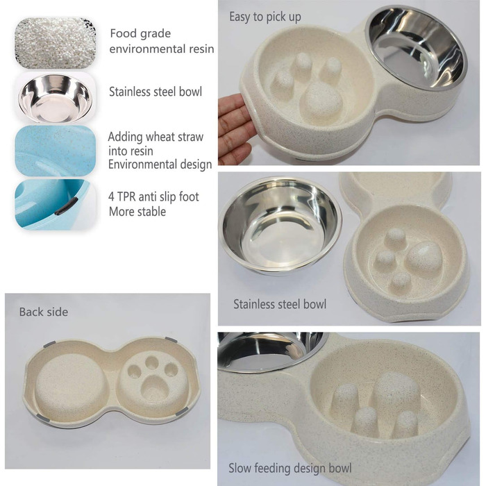 Миска для собак Frenchie Fress, нержавіюча сталь, інтерактивна, для повільного годування, екологічна, біла