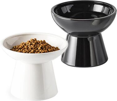 Керамічні миски для котів з підняттям, 2 шт. Широкі миски для корму та води, 15.7 см, безпечні, підходять для миття в посудомийній машині та мікрохвильовій печі