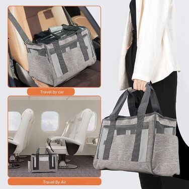 PETCUTE Транспортна сумка для собак та котів, відповідна стандартам авіакомпаній, з регульованим ремінєм, дихаюча переноска для маленьких тварин, сіра