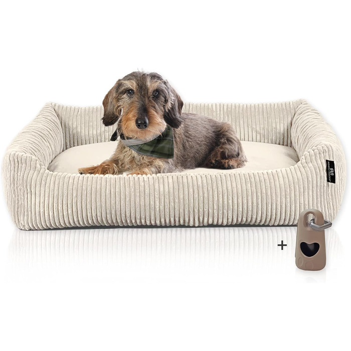 Лежанка для собак Rohrschneider, миюча, для маленьких та середніх собак, з подушкою, Cord, бежева (70x50 см), включає пакети для вигулу, бежева тканина