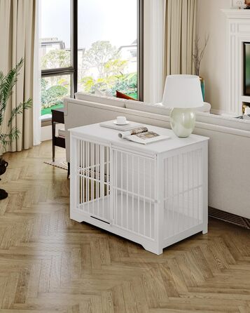 Клітка для собак Hzuaneri, 110 см, з 2 дверцятами, сучасний дизайн, для собак маленьких, середніх та великих (до 100 кг), білий колір, DFC84413W