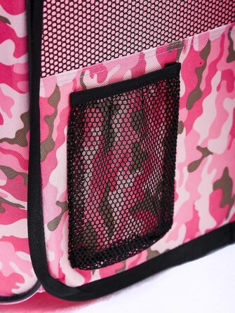 Портативний вольєр для домашніх тварин Pawer, 114x61 см, 8 панелей, рожевий камуфляж, 600D Oxford, для котів/собак/цуценят