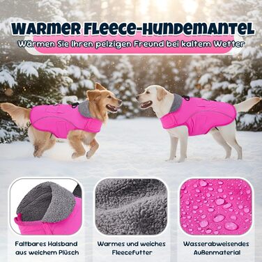 Теплий зимовий одяг для собак Nasjac - куртка з флісовою підкладкою, світловідбиваючими смугами та кишенями, водонепроникна захисна жилетка для собак середніх та великих порід, колір фуксія, розмір L