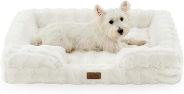 Ортопедичне ліжко для собак з штучного хутра, великі породи, диван з підтримуючим пінополіуретаном та водонепроникним чохлом, неслизьке, м'яке, тепле, пральне, С-подібне (Бежевий, L)