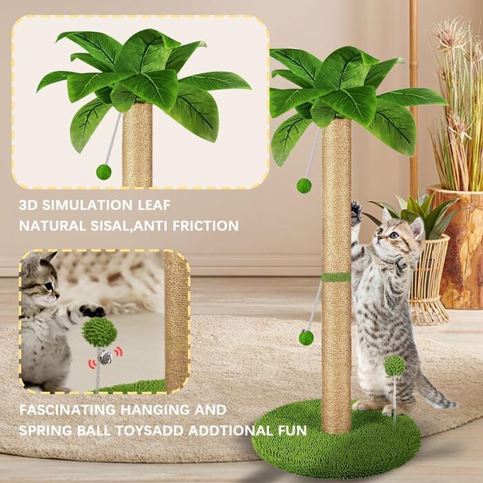 Драбина для котів HOMYHANDS, 82 см, з преміум сизалевим мотузком, 2 інтерактивні іграшки-м'ячики та іграшка-пір'їнка для дому