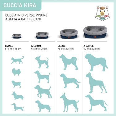 Ліжко для собак та котів Kira – знімний матрац, м'яке та нековзне, можна прати в машині – Small 51 x 46 x 18 см (Extra-Large 90x65x23 см, Блакитний)