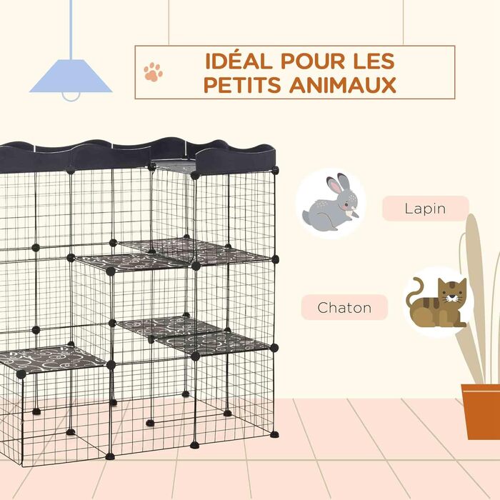 Клітка для котів PawHut з пробігом, 3 яруси, 2 двері, пандус, металевий каркас, 105 x 70 x 116 см, чорна