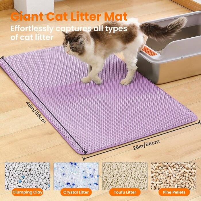 Килимок для котячого туалету Petinstinct, XXL, 116x66 см, фіолетовий
