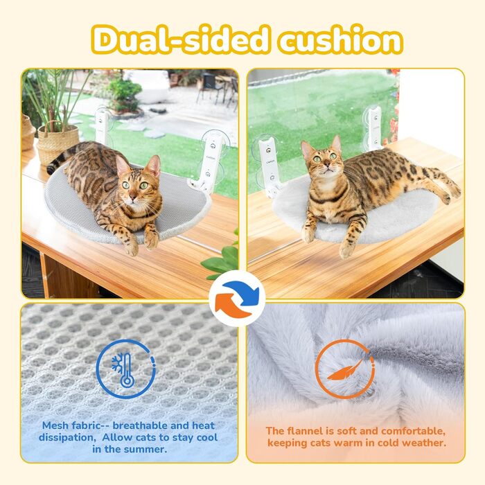 Гамак для котів CATISM на вікно, 50x36.5x20 см, сірий, з присосками