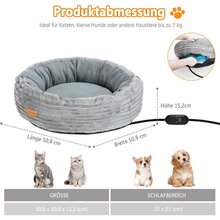 Підігрівальне ліжко для котів GDGZT, 50.8 см, миється, для дому, м'яке з підігріваючим килимком, у вигляді пончика для котів та маленьких собак