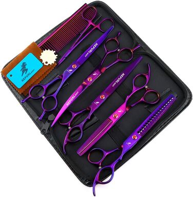 Набір професійних ножиць для грумінгу домашніх тварин: прецизійне стриження, ножиці для проріджування та прямі/вигнуті ножиці для собак та котів - 6 предметів (градієнт)