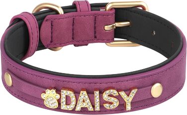 PET ARTIST Персоналізоване шкіряне собаче намисто з кристалами та іменними літерами, блискуче собаче намисто зі стразами для маленьких, середніх та великих собак, обхват шиї 33-43 см (обхват шиї 20-25 см, фіолетовий)