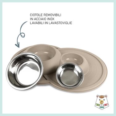 Миска для котів Patam Doppel з нержавіючої сталі з антиковзною підкладкою, не перекидається, виготовлена в Італії, Jerry Grün (Tom Beige)