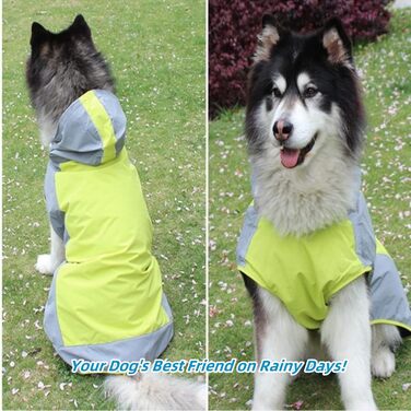 Водонепроникний дощовик для собак, регульований, з відбиваючими смугами та капюшоном, для прогулянок на відкритому повітрі, для маленьких, середніх та великих собак (зелений, XXL)