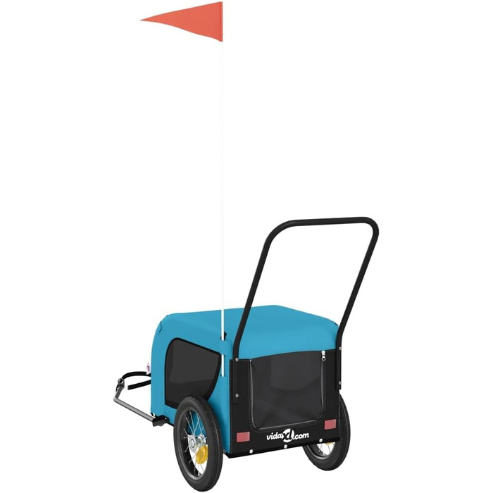 Фургон для собак VidaXL - переносний, з прапором та відбивачами, до 45 кг, 124 x 53 x 53 см, блакитно-чорний