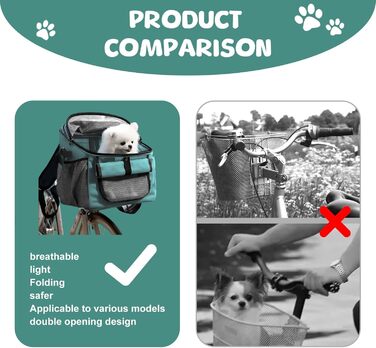 Кошик для собак на велосипед, 5 кг, блакитний. Зручний, складаний кошик для собак та котів. Ідеально для кемпінгу та подорожей.