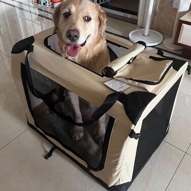 Транспортна сумка для собак і котів, складана переноска з підстилкою, ручками, з оксфордської тканини та сталевим каркасом, з кількома дверцятами (Рожева, 50 x 35 x 35 см)